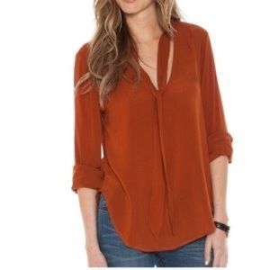 cloth and stone burnt orange tie neck shirt
